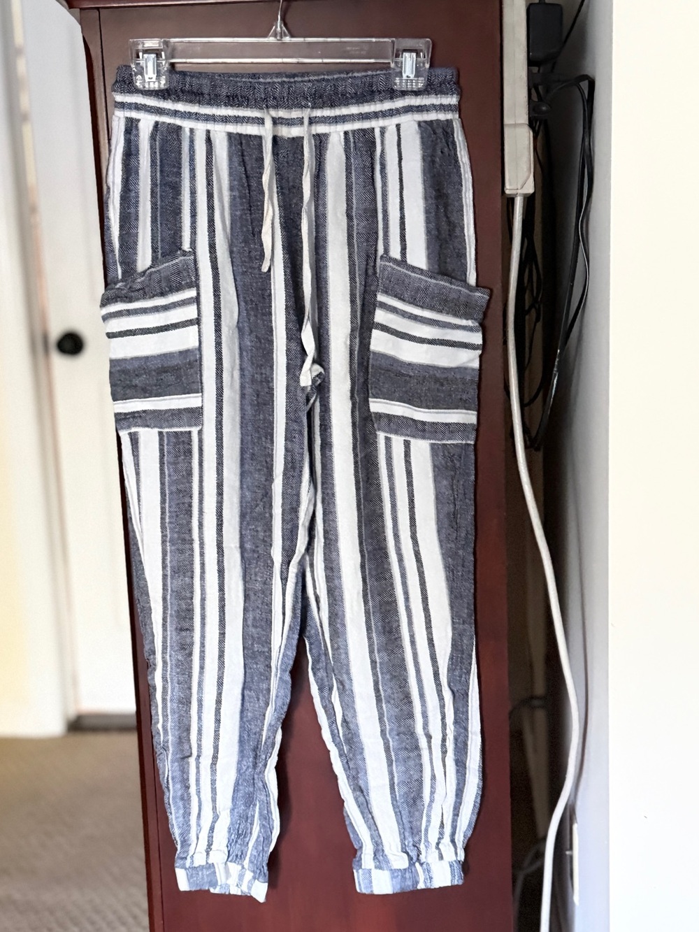 Indigo Rein Striped Drawstring Joggers - Blue & White